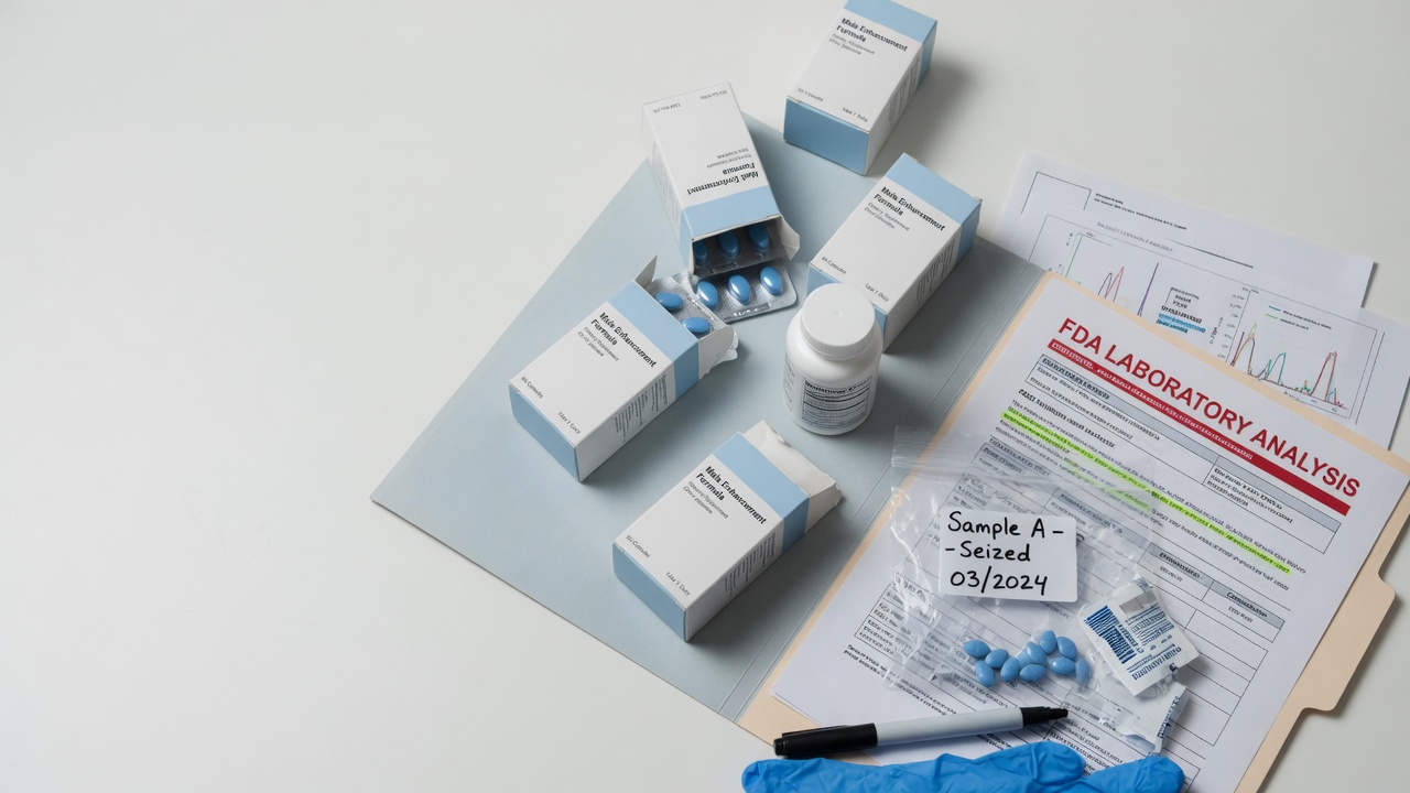 Editorial photograph related to FDA & Regulation: FDA Detects Hidden PDE5 Inhibitors in OTC Male Enhancement Products