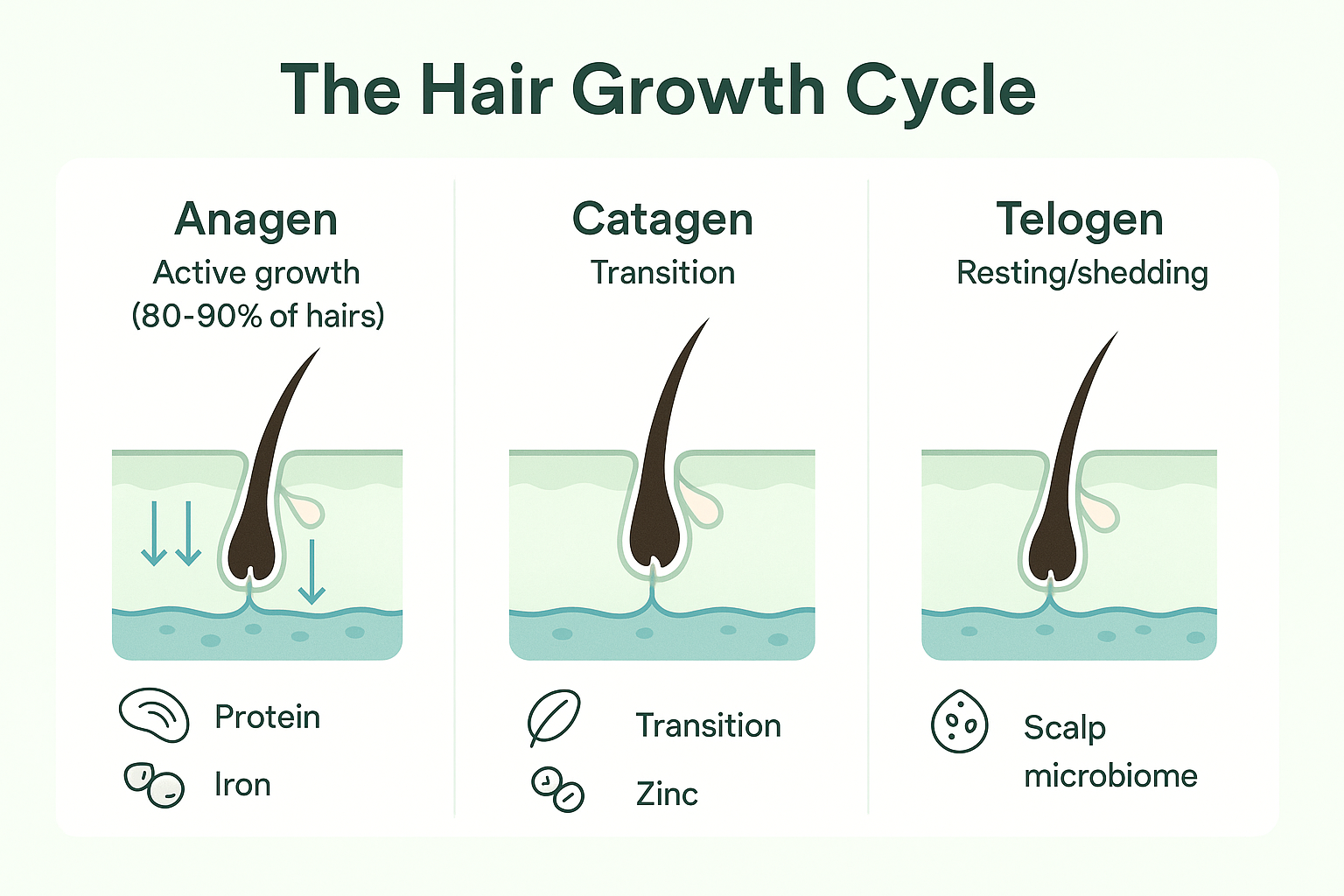 Diagram illustrating the three phases of the human hair growth cycle