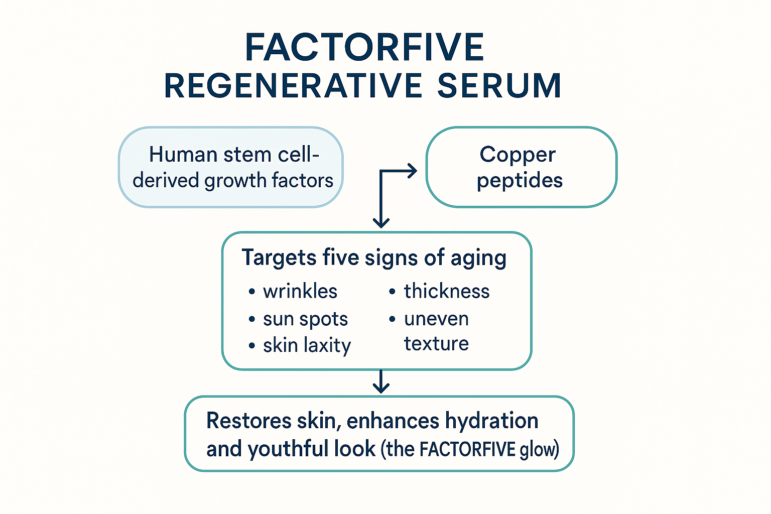 Infographic mapping the serum core ingredients to the five targeted signs of aging and stated effects