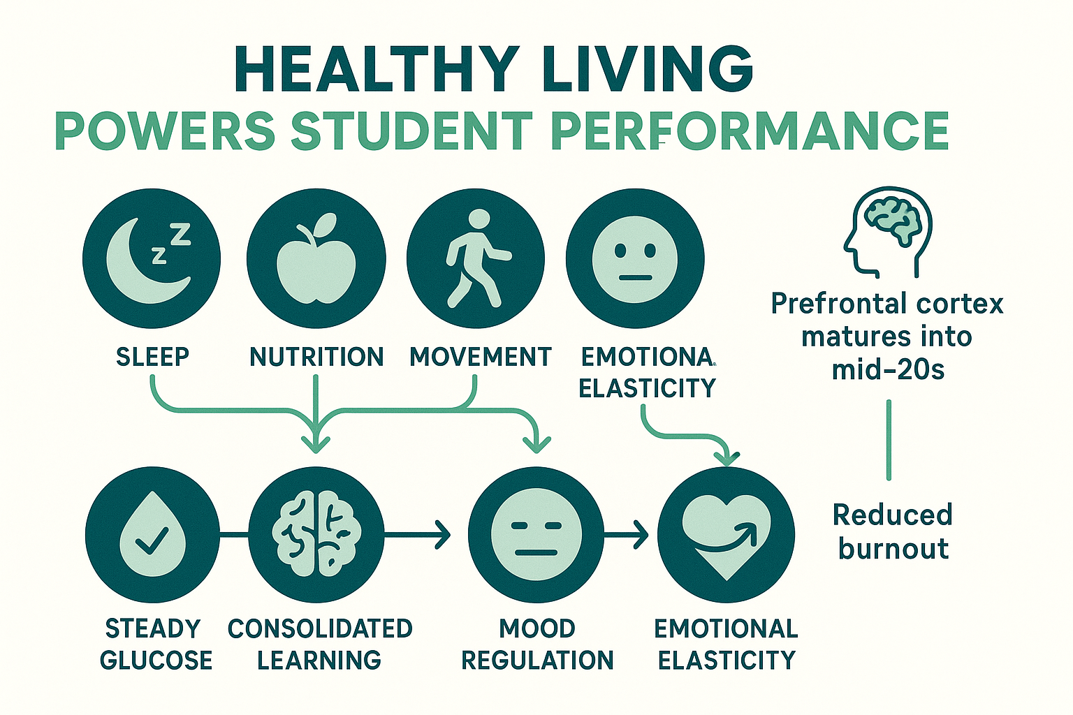 Infographic showing how healthy habits support student brain function and success